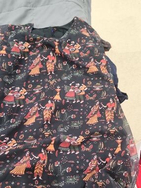 Girls Black Floral & Dance Print Dress - Unbranded